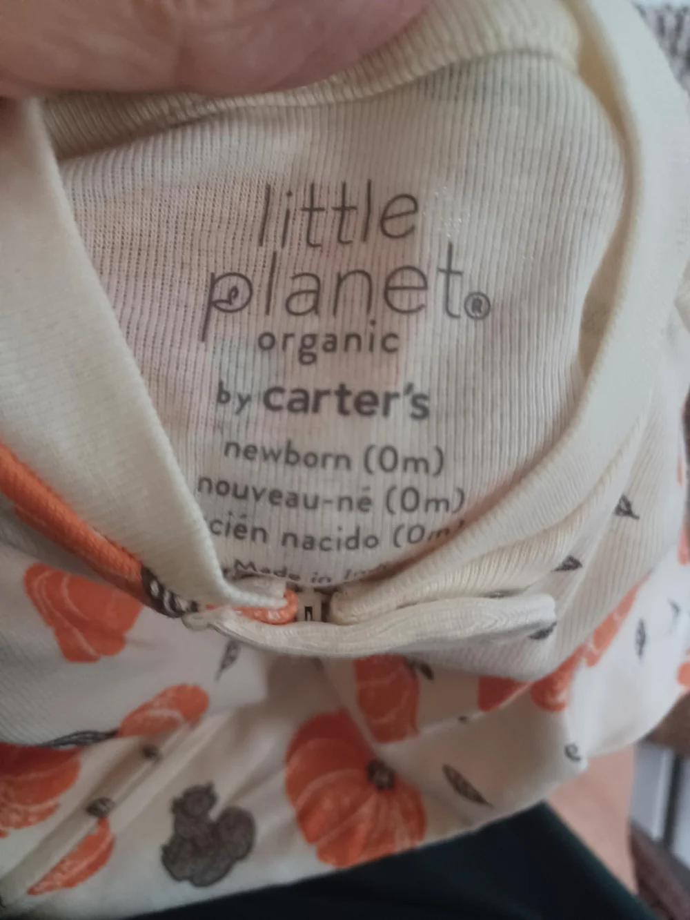 Carter's Cream Sleepsuit with Orange Pumpkin & Brown Acorn Pattern